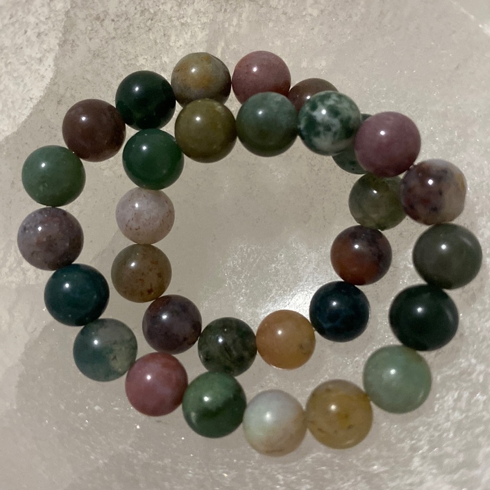 INDIAN JASPER BEADED BRACELET, STRETCH CORD